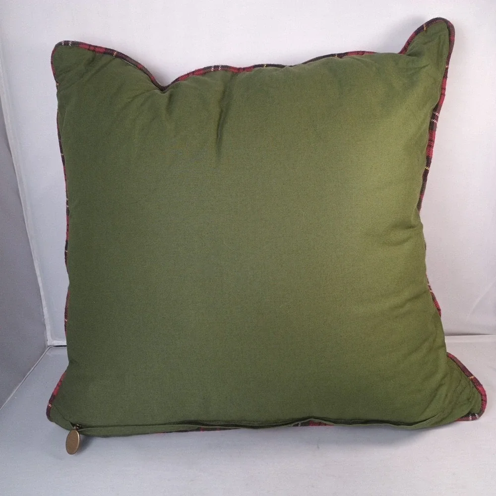 Pier 1 Imports Christmas Holiday Plaid and Beaded Reindeer Pillow 18